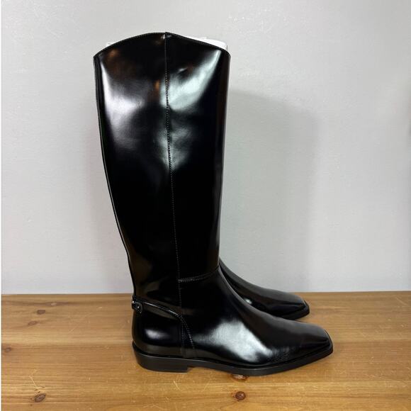 New Sam Edelman Cesar Riding Boot in Black Faux Leather Women's Size 8 - Picture 4 of 10